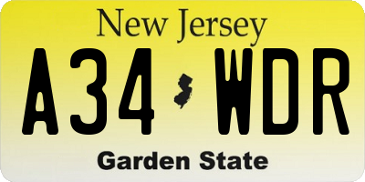 NJ license plate A34WDR