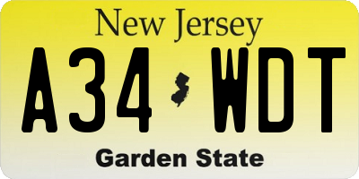 NJ license plate A34WDT