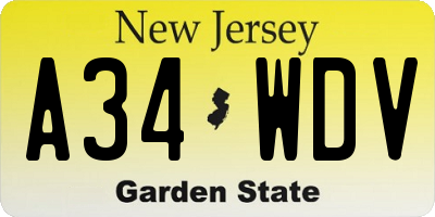 NJ license plate A34WDV