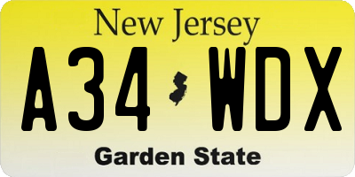 NJ license plate A34WDX