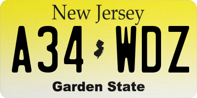 NJ license plate A34WDZ
