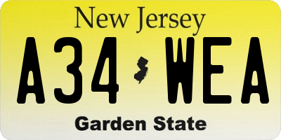 NJ license plate A34WEA