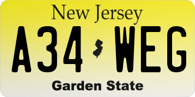 NJ license plate A34WEG