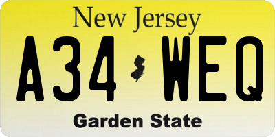 NJ license plate A34WEQ