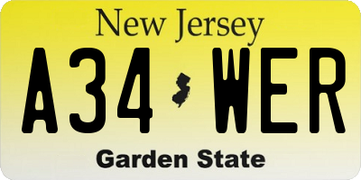 NJ license plate A34WER