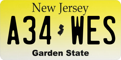 NJ license plate A34WES