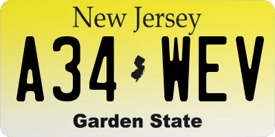 NJ license plate A34WEV