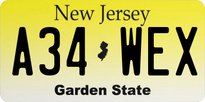 NJ license plate A34WEX