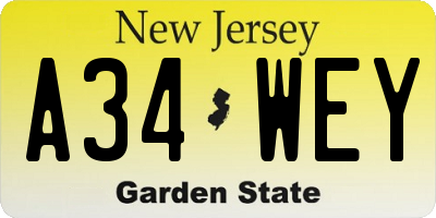 NJ license plate A34WEY