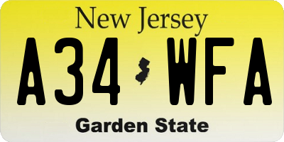 NJ license plate A34WFA