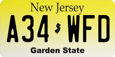 NJ license plate A34WFD