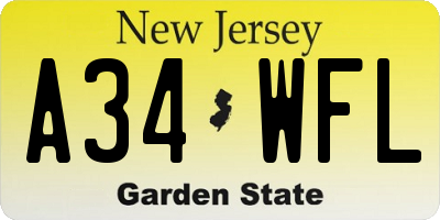NJ license plate A34WFL