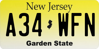 NJ license plate A34WFN