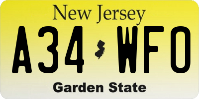 NJ license plate A34WFO
