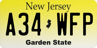 NJ license plate A34WFP