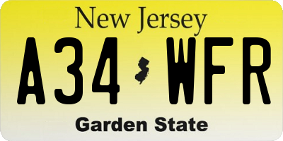 NJ license plate A34WFR