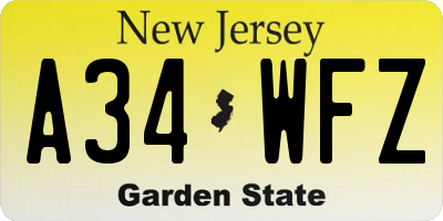 NJ license plate A34WFZ