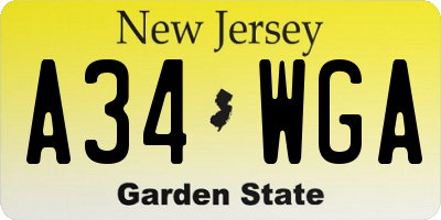 NJ license plate A34WGA