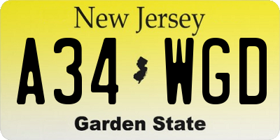 NJ license plate A34WGD