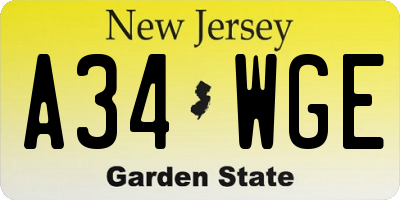 NJ license plate A34WGE