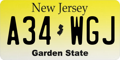 NJ license plate A34WGJ