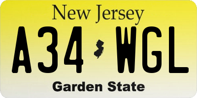 NJ license plate A34WGL