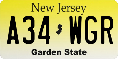 NJ license plate A34WGR