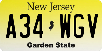 NJ license plate A34WGV