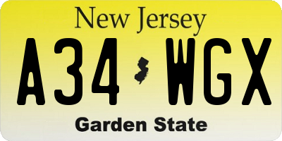 NJ license plate A34WGX