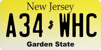 NJ license plate A34WHC