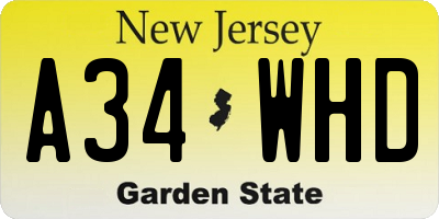 NJ license plate A34WHD