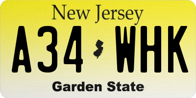 NJ license plate A34WHK