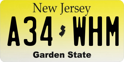 NJ license plate A34WHM