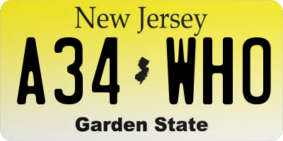 NJ license plate A34WHO