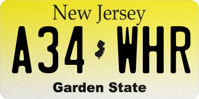 NJ license plate A34WHR