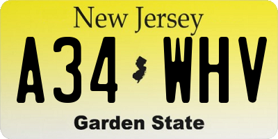 NJ license plate A34WHV