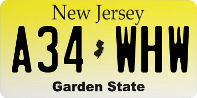 NJ license plate A34WHW