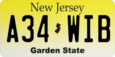 NJ license plate A34WIB
