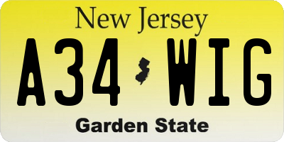 NJ license plate A34WIG