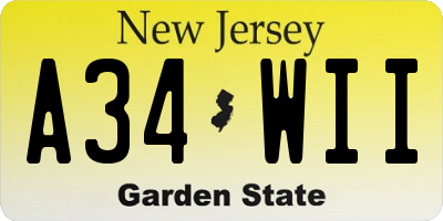 NJ license plate A34WII