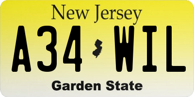 NJ license plate A34WIL