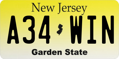 NJ license plate A34WIN