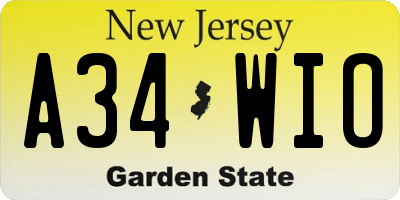 NJ license plate A34WIO