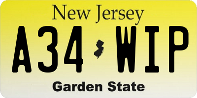 NJ license plate A34WIP