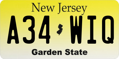 NJ license plate A34WIQ