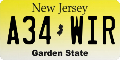 NJ license plate A34WIR