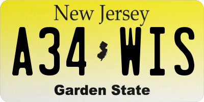 NJ license plate A34WIS