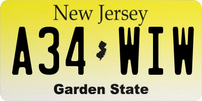 NJ license plate A34WIW
