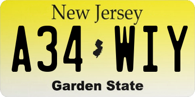 NJ license plate A34WIY