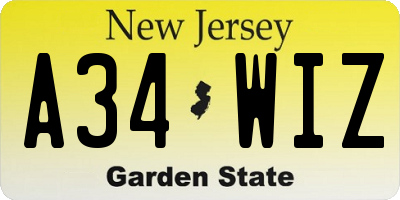 NJ license plate A34WIZ